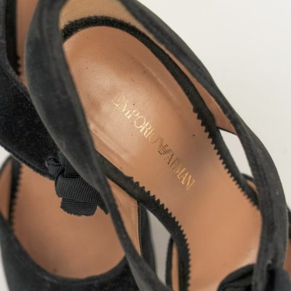Emporio Armani Velvet Peep Toe Mary Jane Pumps - Picture 6 of 7